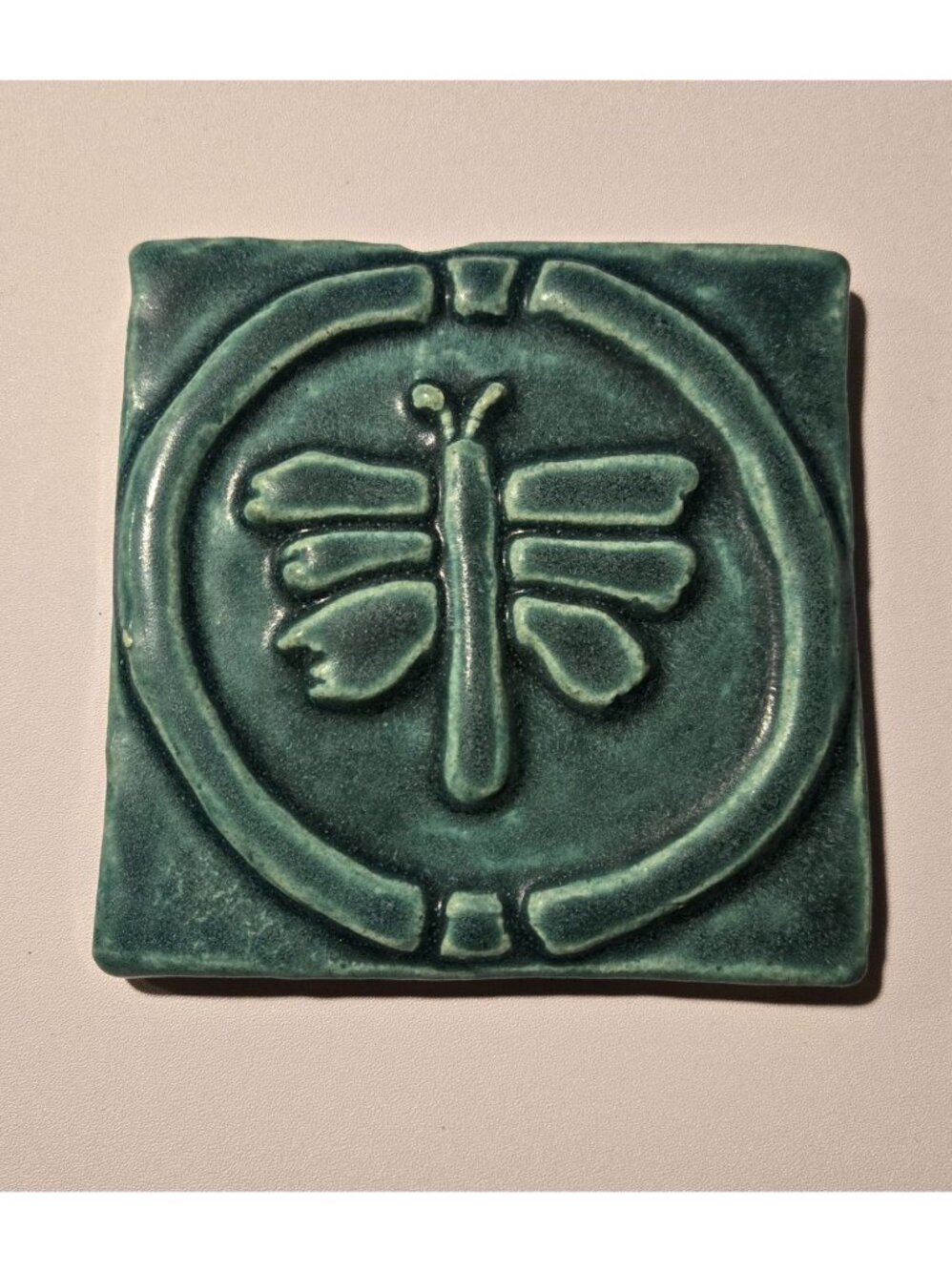 Whistling Frog Tile Co. Green Ceramic Dragonfly Wall Plaque / Trivet 4"x 4"